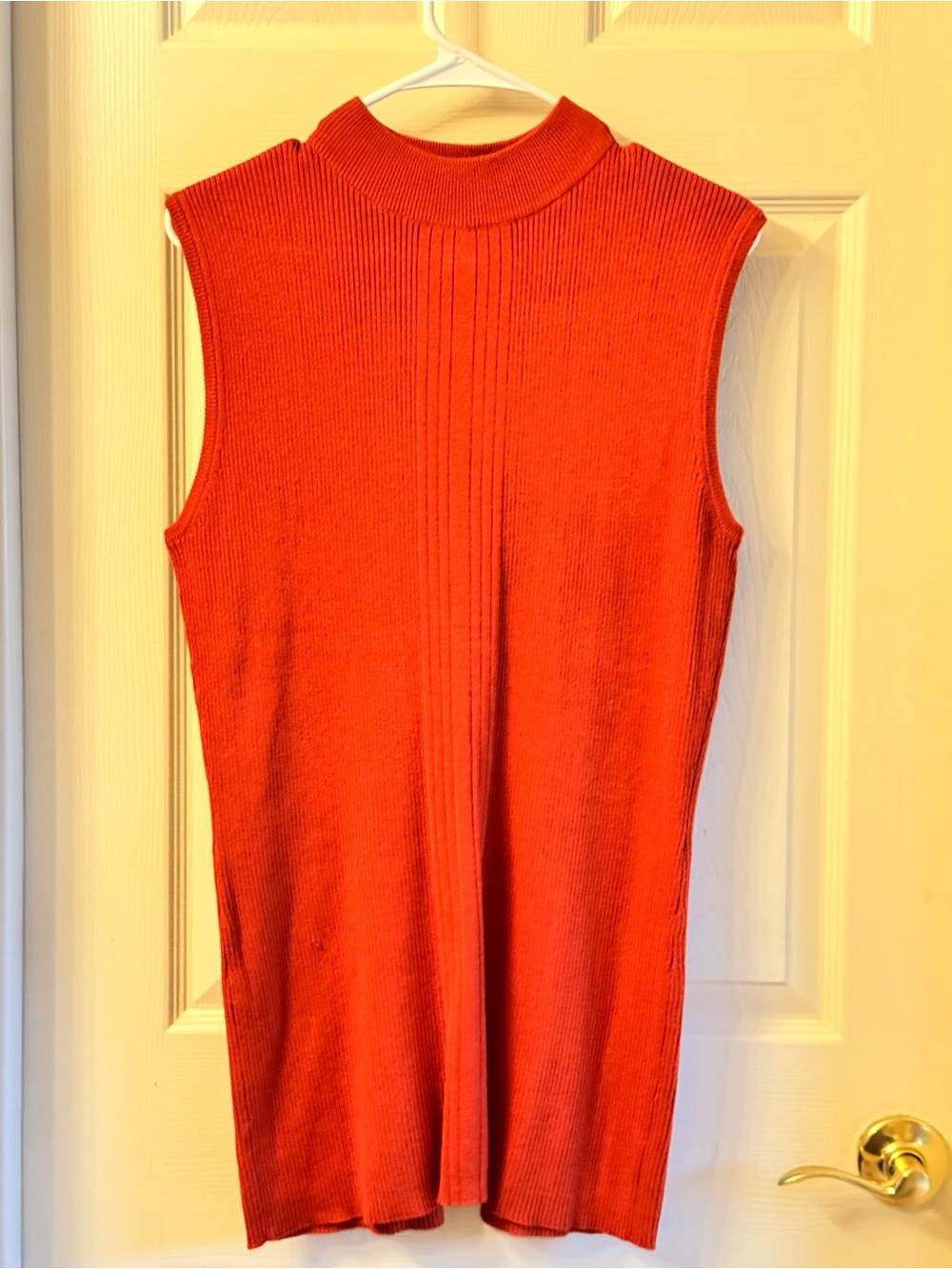Sleeveless Mock Neck Ribbed Knit Top - Burnt Orange